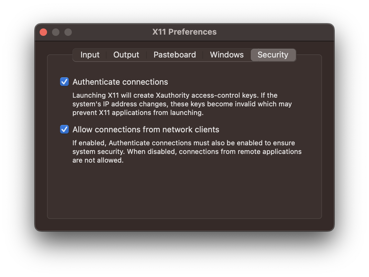macOS XQuartz configuration requirement